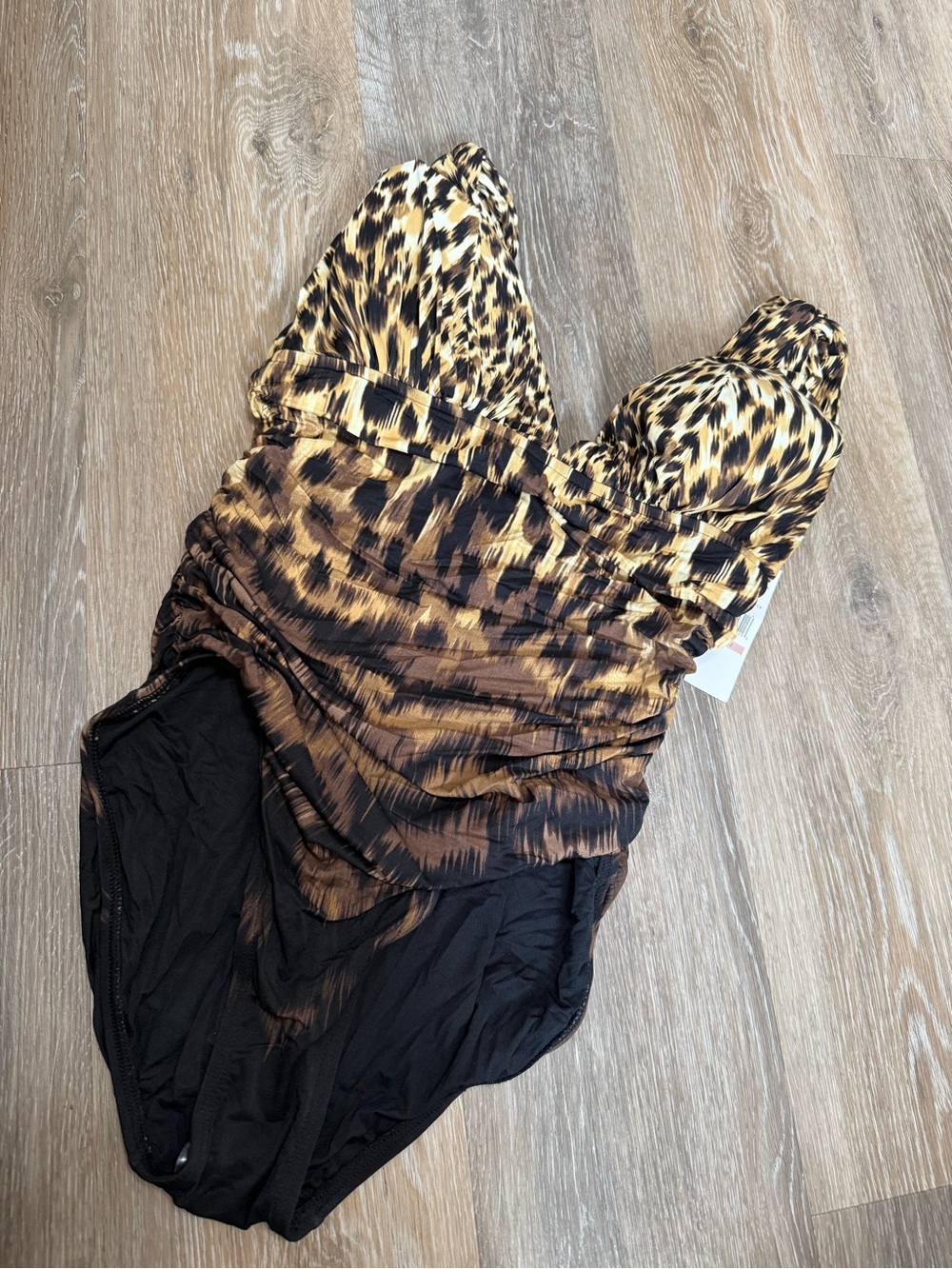 Carmen Marc Valvo Leopard-Print Ruched One-Piece - Black & Brown